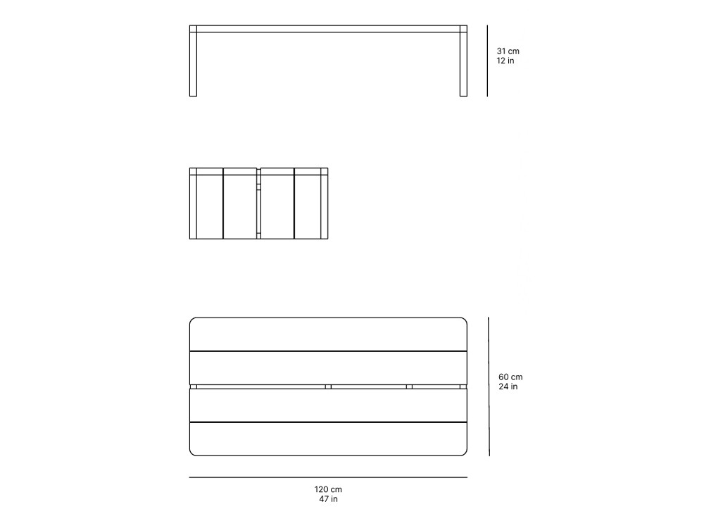 Medidas de mesa de centro de 120cm Olma de SKLD de madera de teca