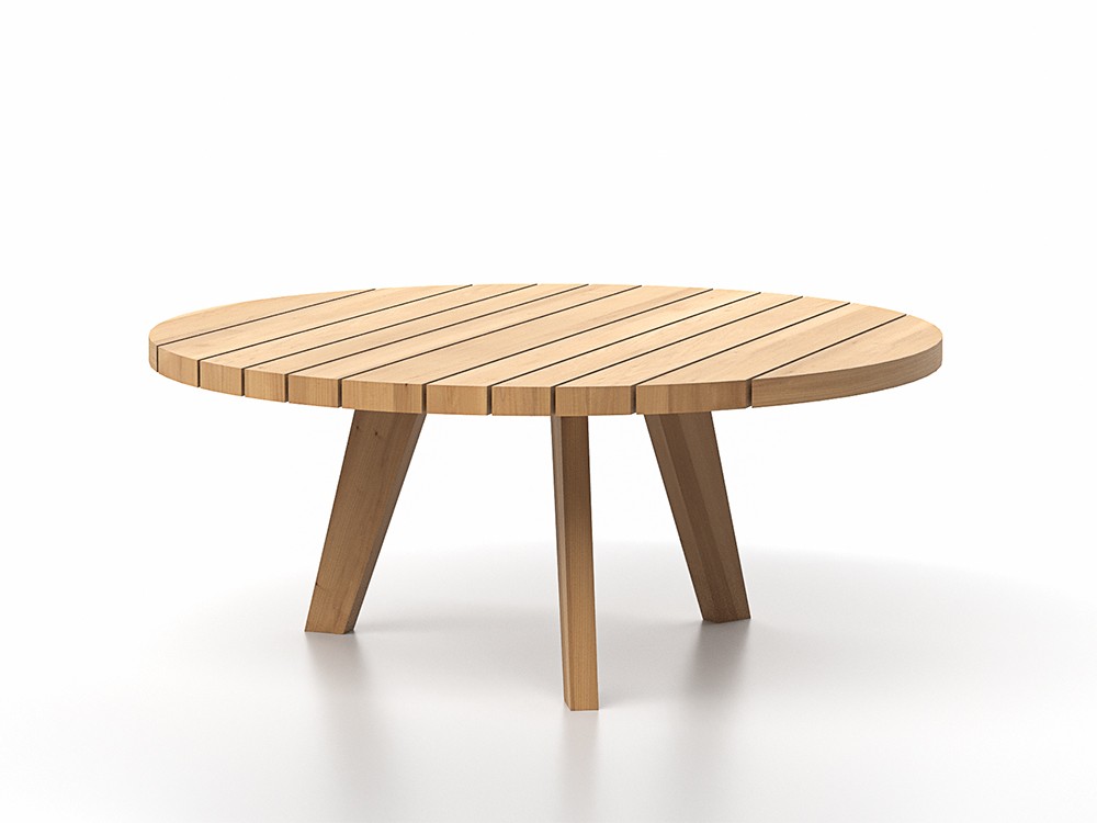 Mesa de centro Velair Ø90 SKLD: sobre de teca y estructura de teca.