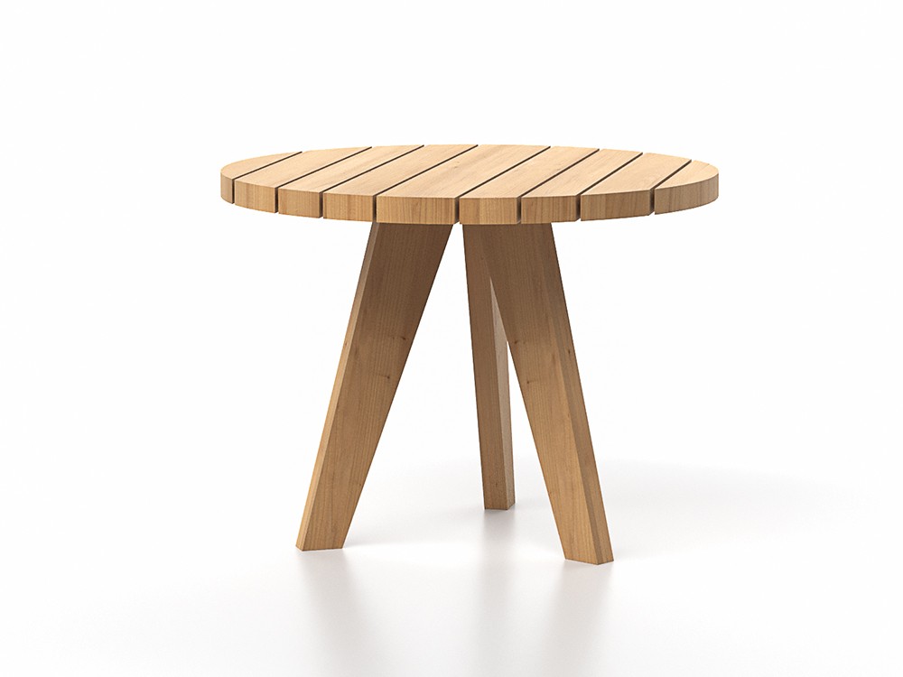 Mesa auxiliar redonda Velair SKLD: sobre y patas de teca.