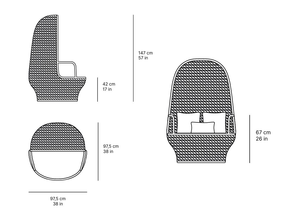 Medidas del sillón para terraza o jardín Koro Cocoon de SKLD