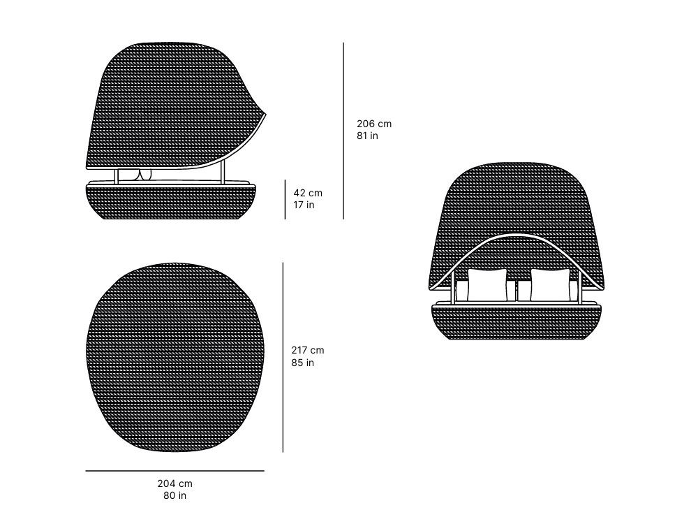 Medidas de la daybed Koro Cocoon de SKLD. Mobel 6000 | Seismil Studio, distribuidores oficiales SKLD
