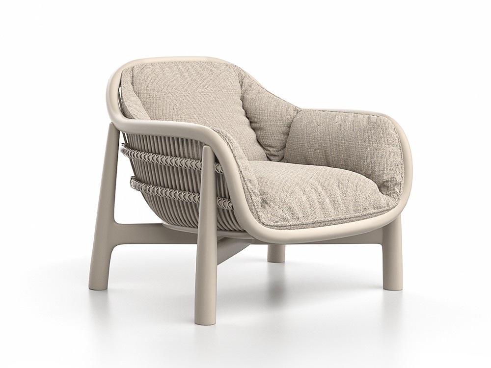 Sillón Serra en aluminio blanco: La reinterpretación de la tradición. Perfecto para interiores y exteriores.