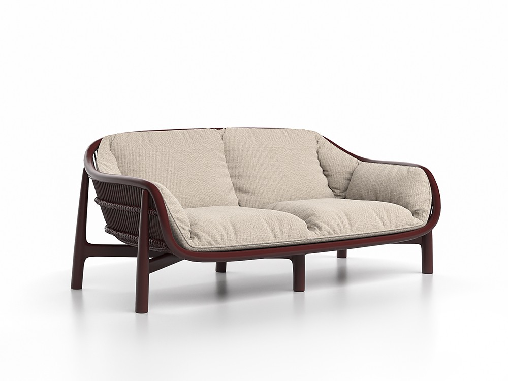 Sofá Serra 2 plazas en aluminio burgundi:  con un diseño que evoca nostalgia.