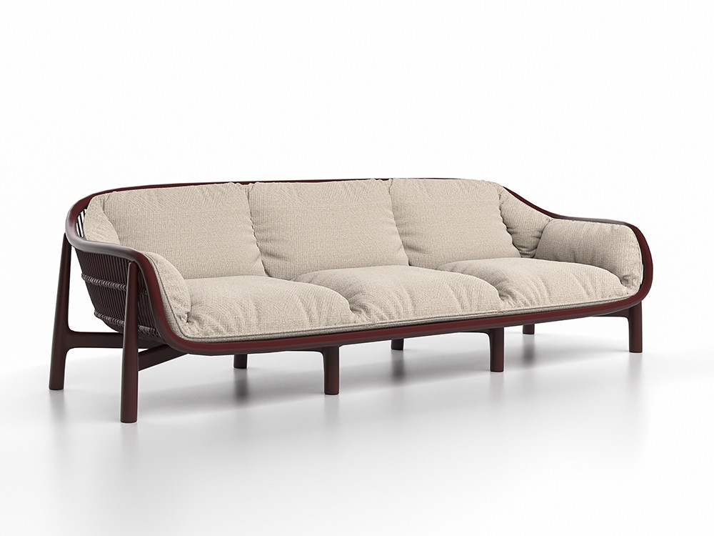 Sofá Serra 3 plazas en aluminio burgundi:  Confort y durabilidad para el exterior.