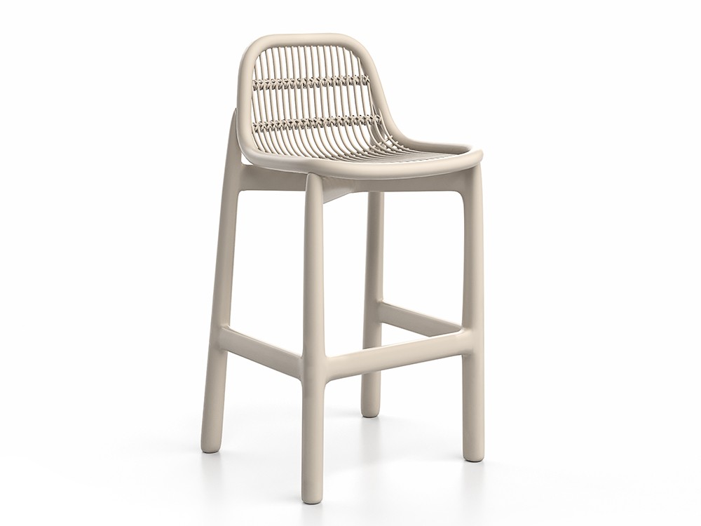 Taburete alto Serra SKLD en aluminio blanco: Pureza y resistencia para tus momentos al aire libre