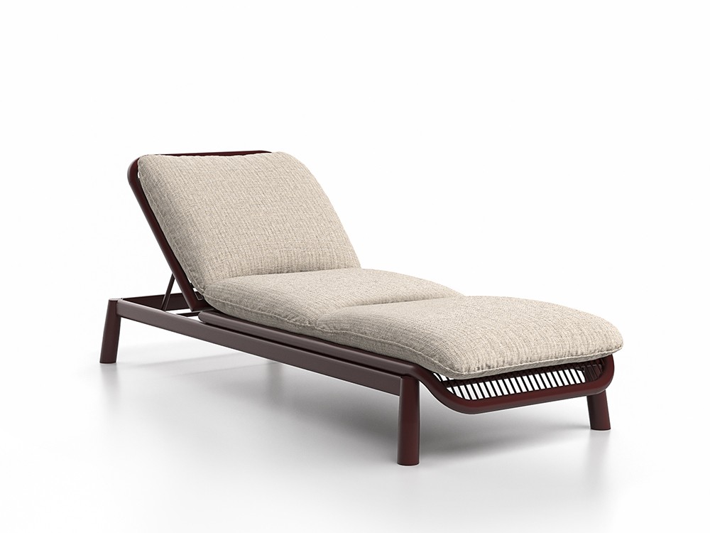 Tumbona reclinable Serra en aluminio burgundi: Adapta tu posición para un confort ideal. Diseño ergonómico y duradero.