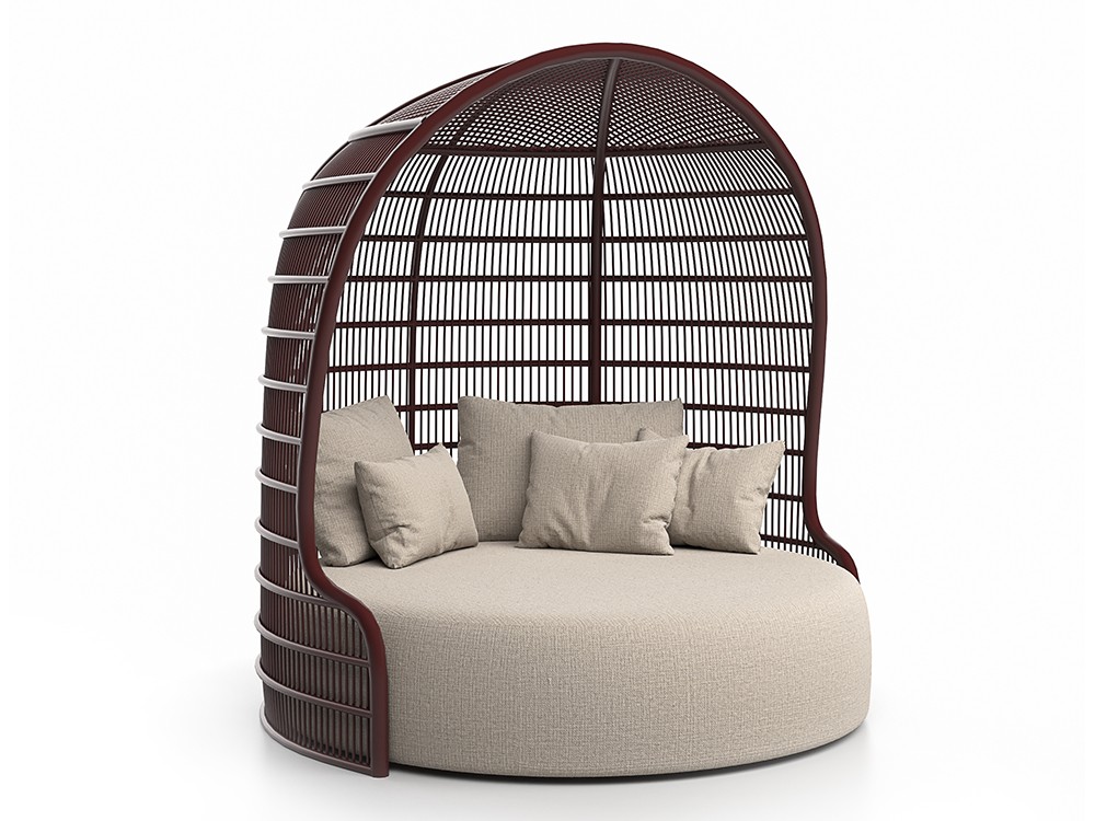 Daybed cubierta Serra en aluminio burgundi: Un refugio de estilo y serenidad. Diseño que envuelve y acoge.