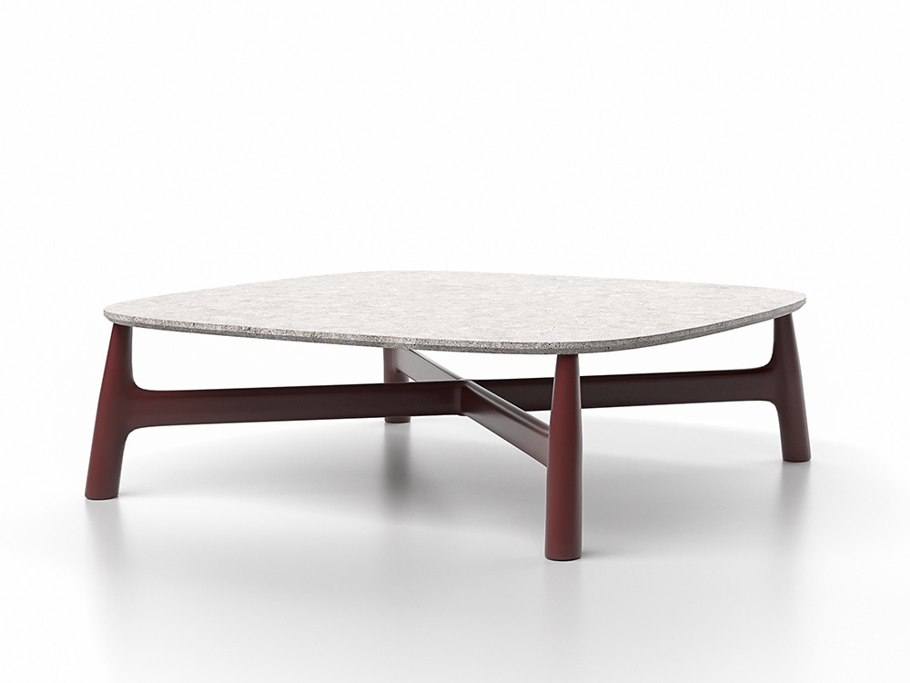 Mesa de centro cuadrada Serra con base burgundi y sobre Dekton: Elegancia y resistencia