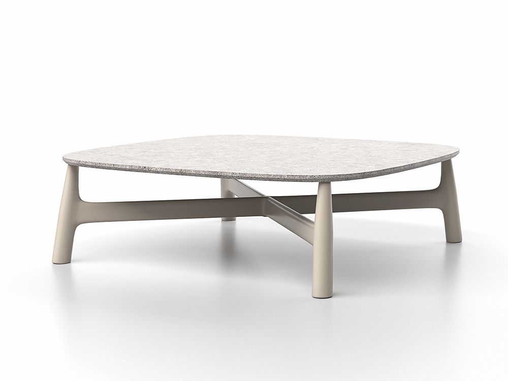 Mesa de centro cuadrada Serra con base blanca y sobre Dekton: Añade un toque de sofisticación y practicidad