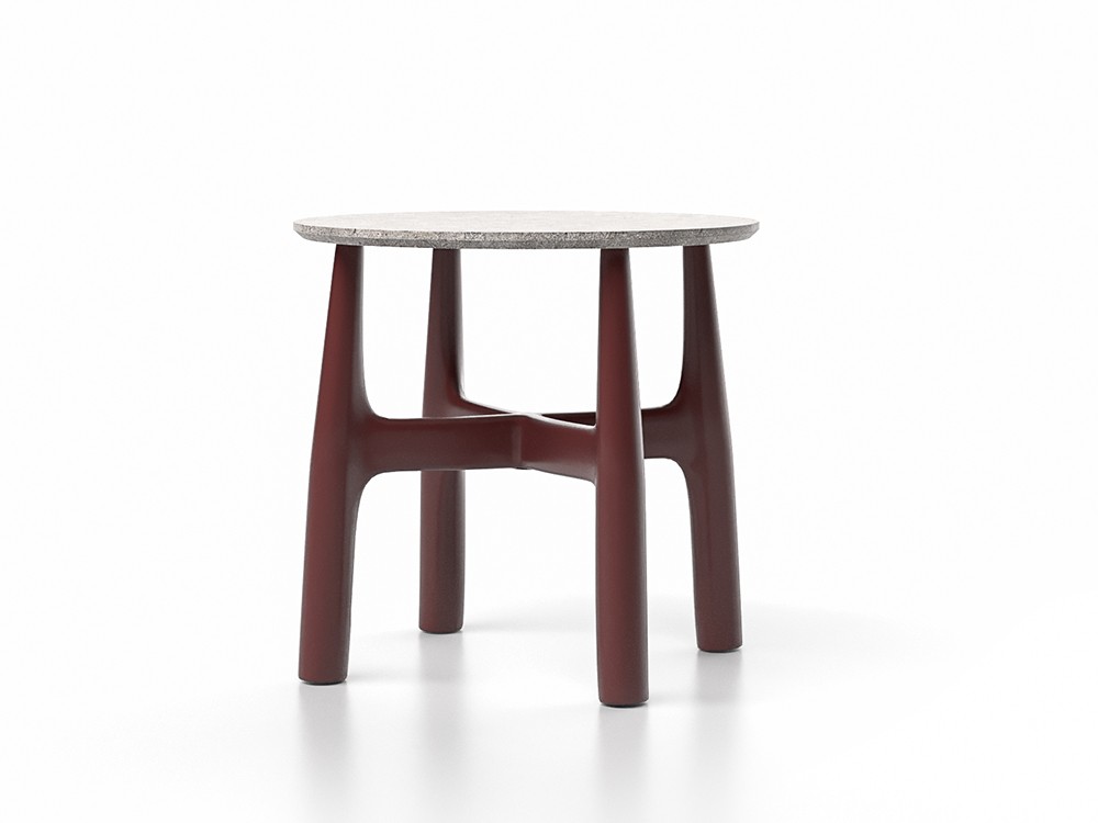 Mesa auxiliar Serra baja en aluminio burgundi y sobre Dekton: Perfecta para complementar tus sofás y sillones.