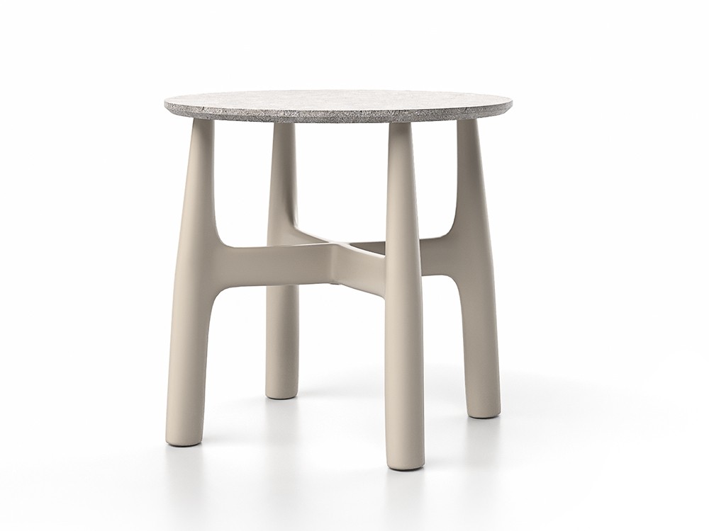 Mesa auxiliar Serra alta en aluminio blanco y sobre Dekton: Elegancia y resistencia para tu terraza.