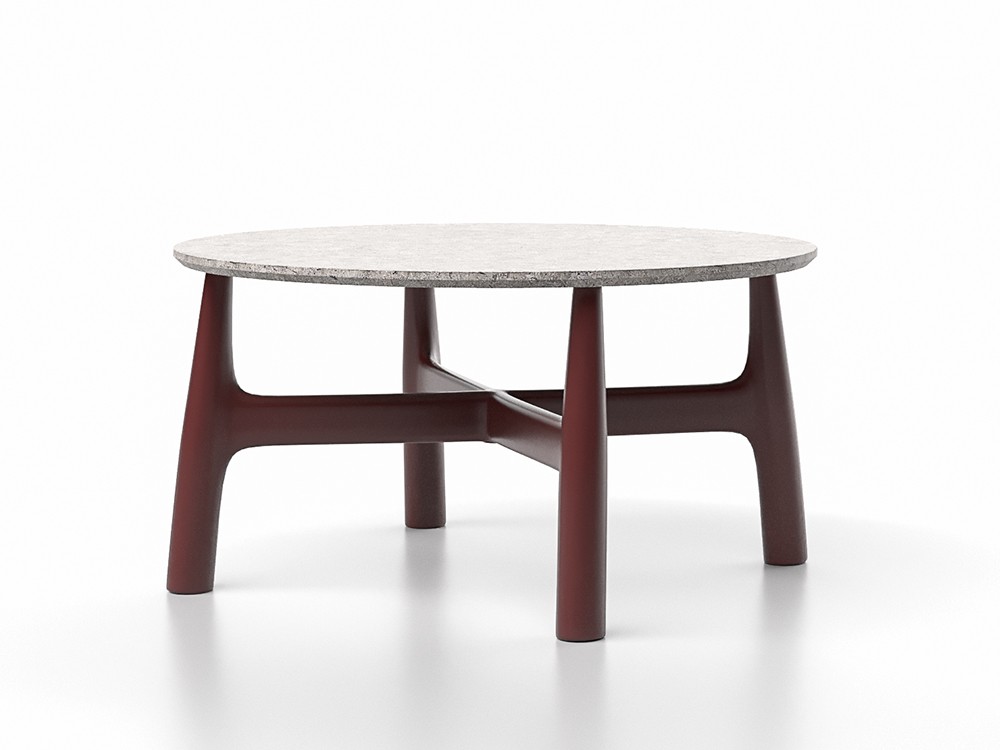 Mesa auxiliar Serra baja en aluminio burgundi y sobre Dekton: Un diseño versátil para tu rincón