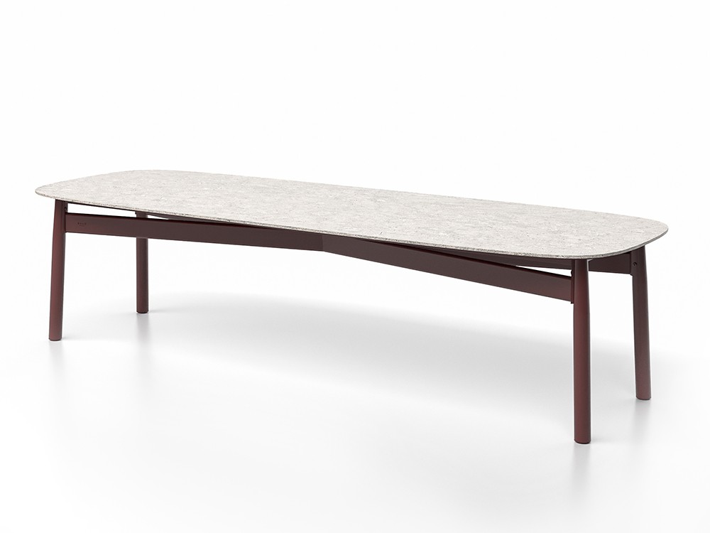 Mesa de comedor Serra SKLD de 300 cm en aluminio burgundi y sobre Dekton
