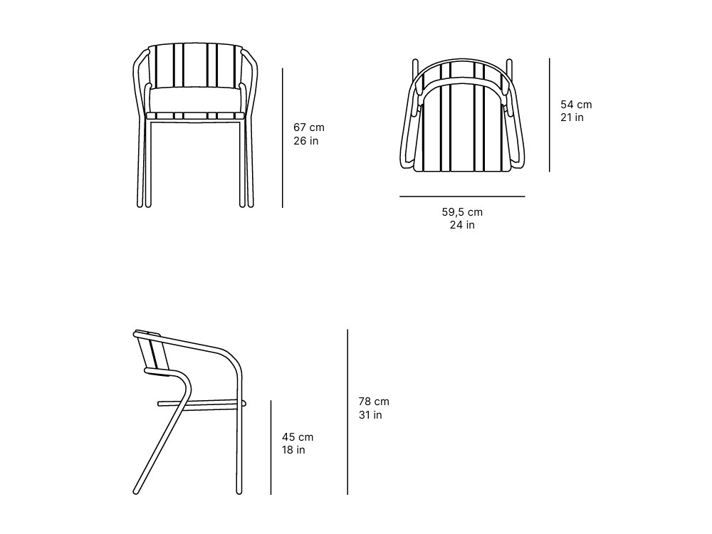 Medidas de la silla exterior Eki Teca de SKLD