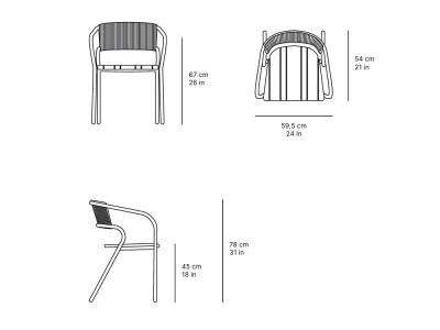 Medidas de la silla para comedor exterior Eki de madera y teca de SKLD