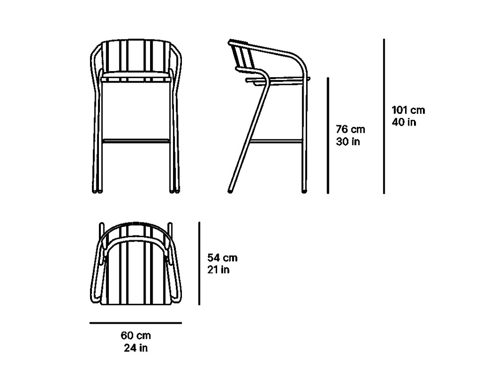 Medidas del taburete alto para exterior Eki de teca de SKLD