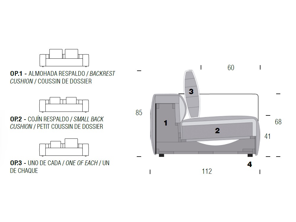 Medidas de los asientos del sofá modular Doze de Beltá Frajumar
