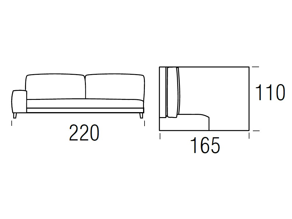 Medidas de los módulos que componen el sofá chaiselongue Nudo Beltá Frajumar