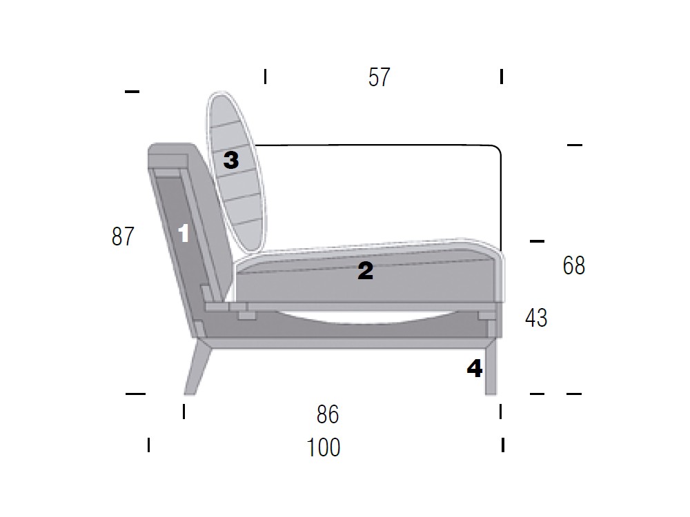 Medidas del asiento sofá Lena de Beltá Frajumar