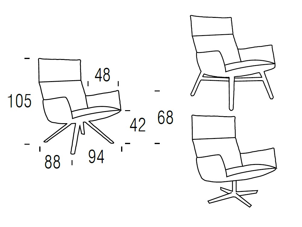 Medidas de la butaca giratoria Calma de Beltá Frajumar