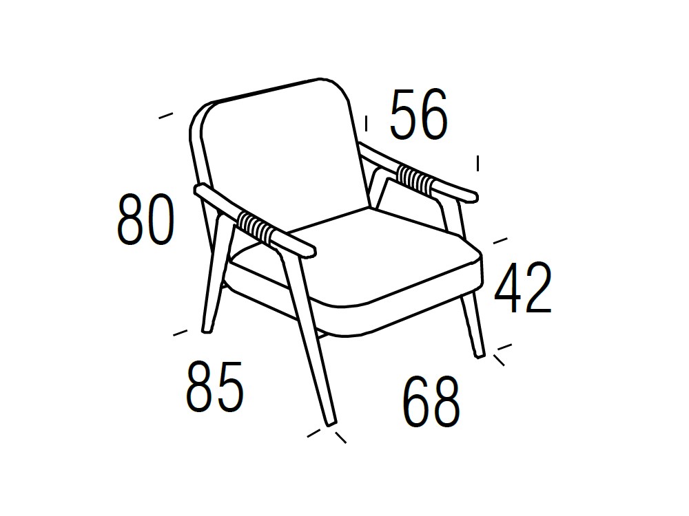 Medidas de la butaca Lotu de Beltá Frajumar con detalle de fibra
