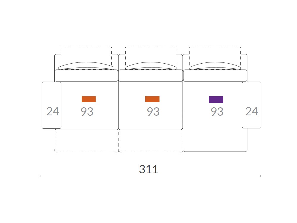 Medidas sofá chaiselongue Van Gogh 311cm de Acomodel