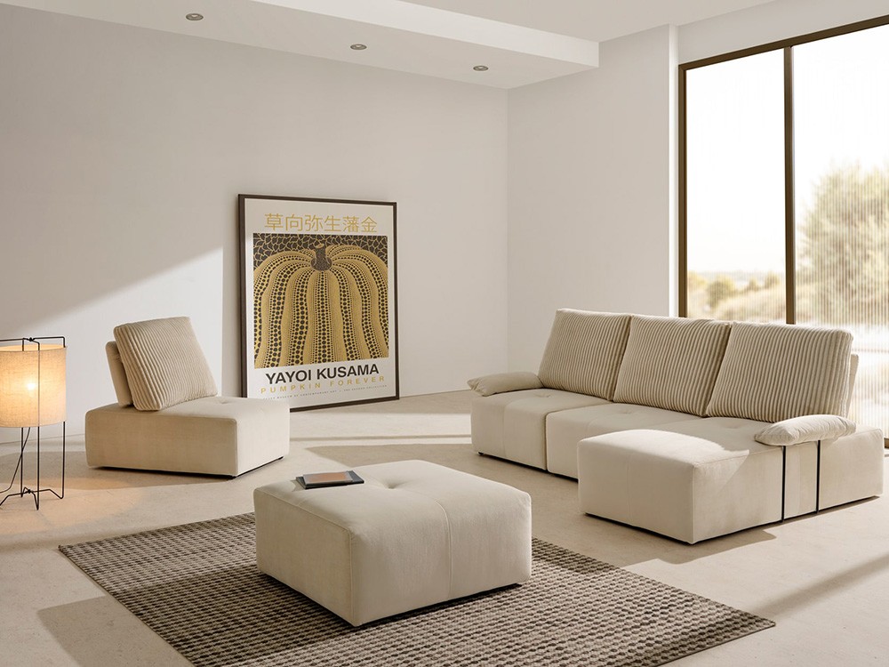 Sofá con chaiselongue con asientos deslizantes y brazos reducidos Van Gogh Acomodel