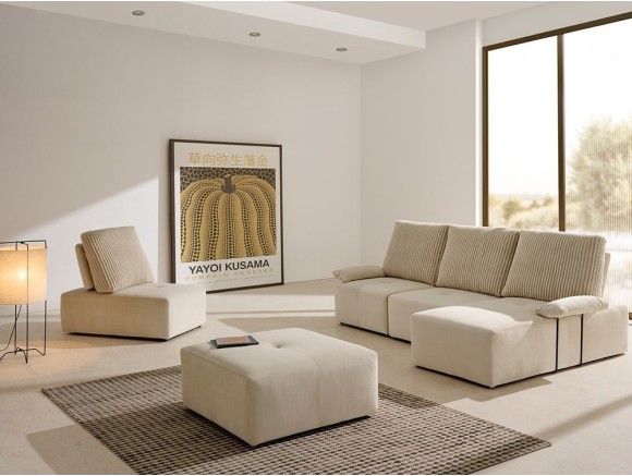 Sofá con chaiselongue con asientos deslizantes y brazos reducidos Van Gogh Acomodel