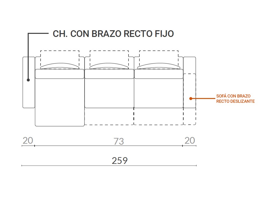 Medidas del sofá Chaiselongue deslizante Van Gogh de Acomodel
