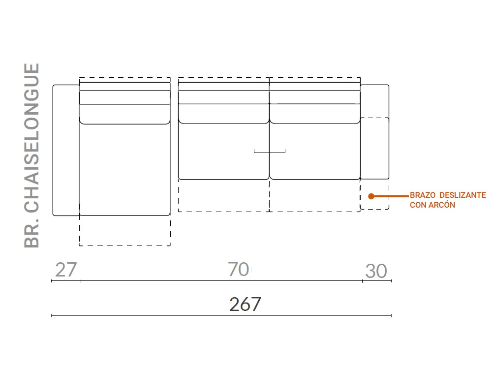 Medidas del sofá chaiselongue Sandro 267cm de Acomodel