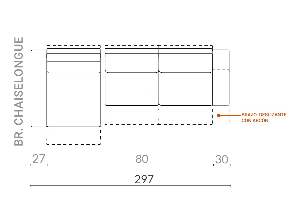 Medidas del sofá chaiselongue Sandro 297cm de Acomodel