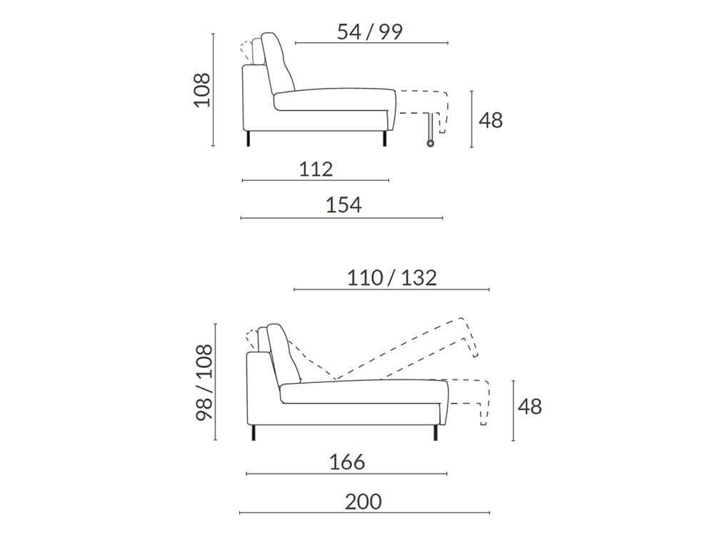 Medidas del asiento y chaiselongue deslizantes del sofá Sandro de Acomodel
