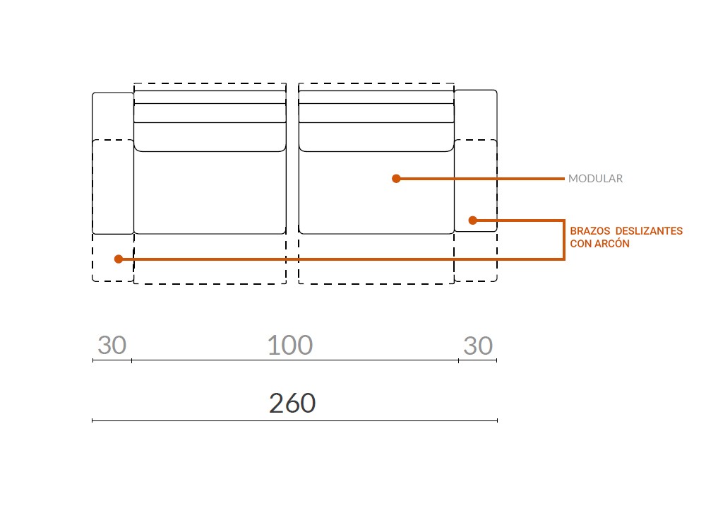Medidas del sofá de 4 plazas Sandro 260cm de Acomodel