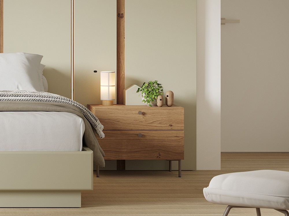 Mesitas de noche Compact con dos cajones en chapa natural Vive noche CM02