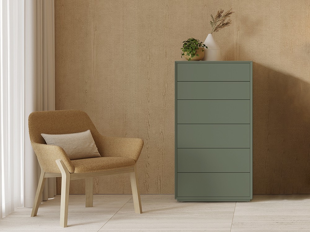 Angul sifonier con seis cajones lacado en acabado cuarzo de Vive muebles.