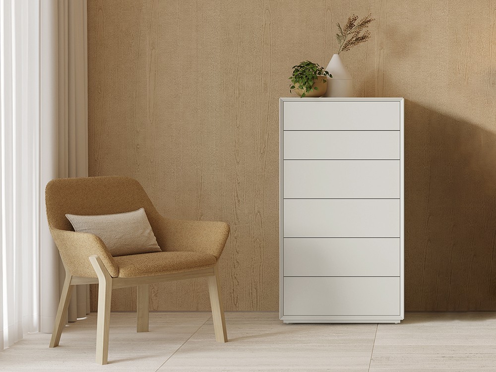 Angul sifonier con seis cajones lacado en acabado blanco de Vive muebles.