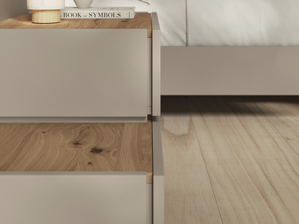 Detalle de las mesitas de noche combinadas Sora de Vive muebles