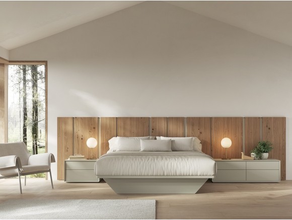 Dormitorio de diseño con cabecero, base flot y mesitas de noche CB02 Vive