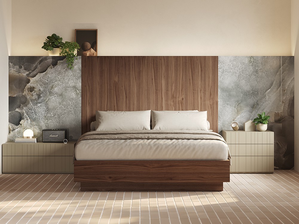El nuevo acabado cristal impreso combinado con la chapa de madera natural CB03 Vive muebles