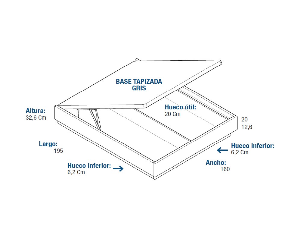 Medidas de la base con arcón Sila para colchón de 150x190cm CB03 de Vive