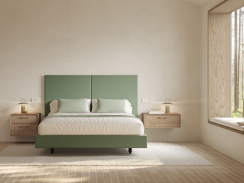 Cama Kori para colchón de 150x190cm en acabado lacado Cuarzo de Vive muebles