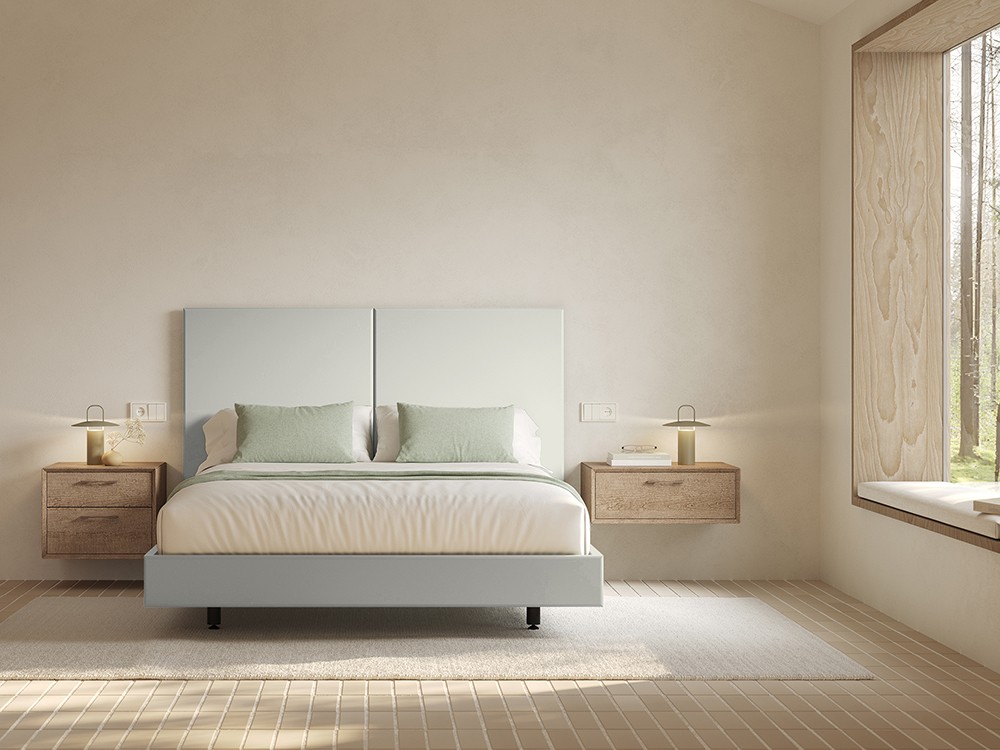 Cama Kori para colchón de 150x190cm en acabado lacado Perla de Vive muebles