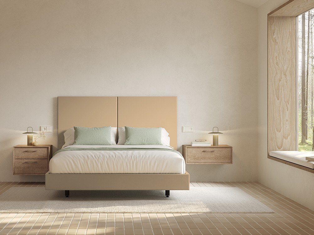 Cama Kori para colchón de 150x190cm en acabado lacado Sésamo de Vive muebles