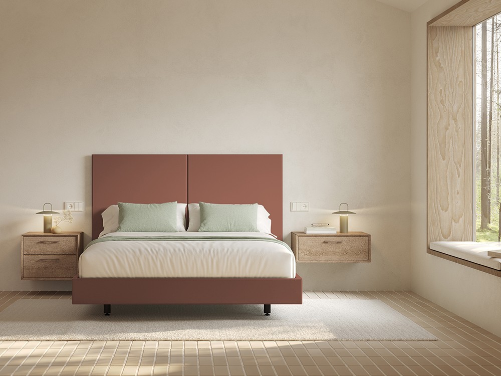 Cama Kori para colchón de 150x190cm en acabado lacado Terracota de Vive muebles