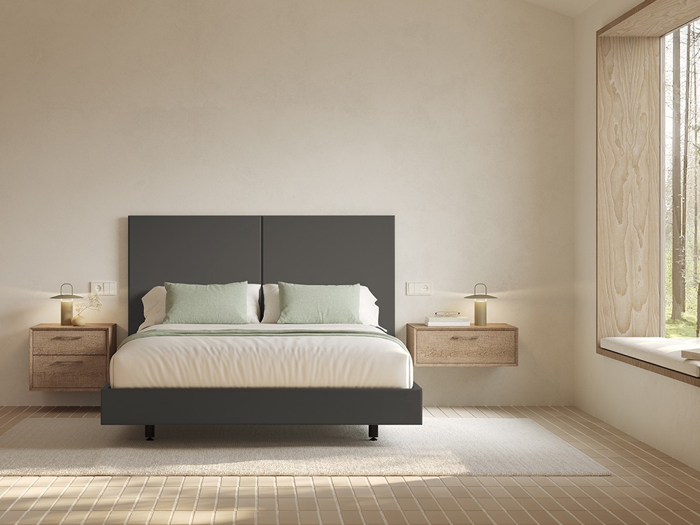 Cama Kori para colchón de 150x190cm en acabado lacado Topo de Vive muebles