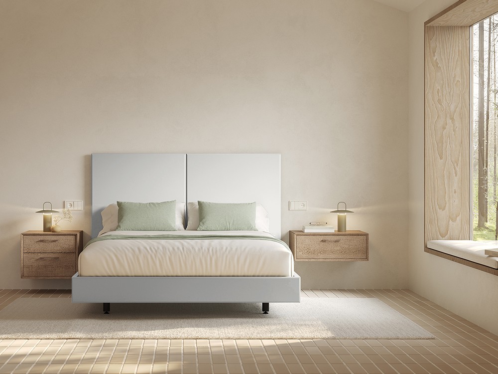 Cama Kori para colchón de 150x190cm en acabado lacado Blanco de Vive muebles