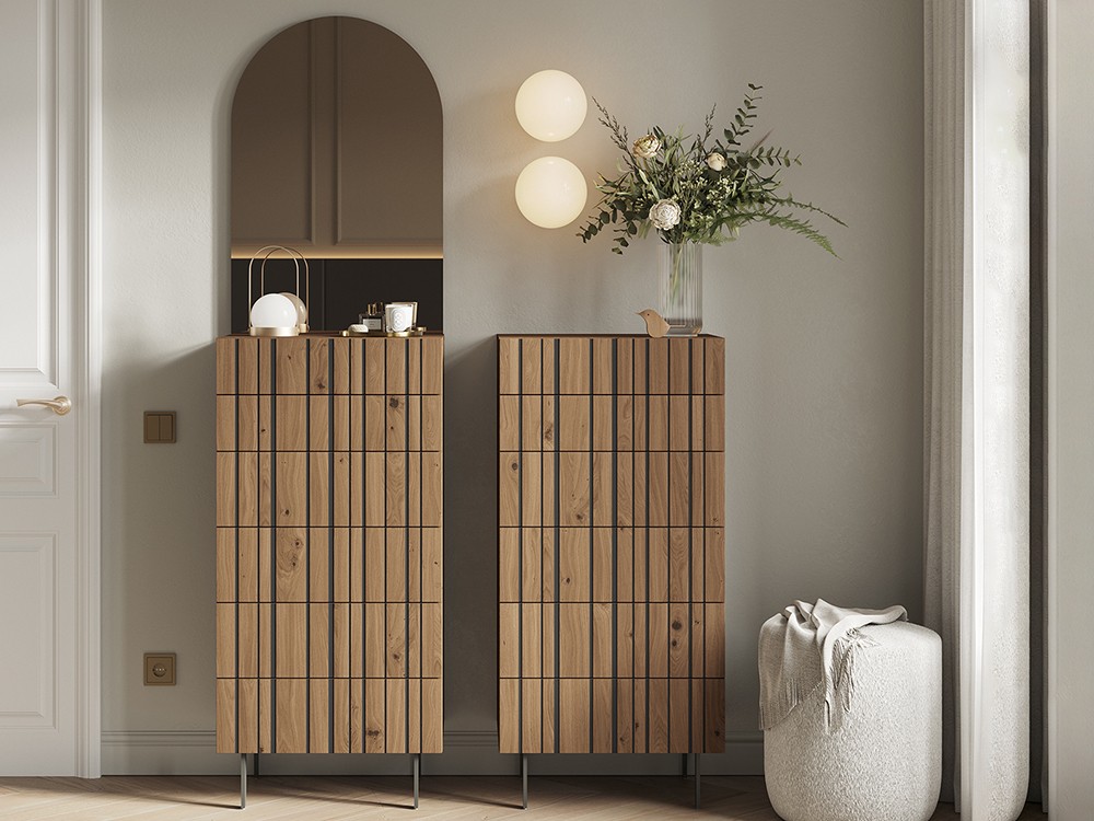 En acabado chapa natural de Roble viejo combinado con Marengo mate Vive