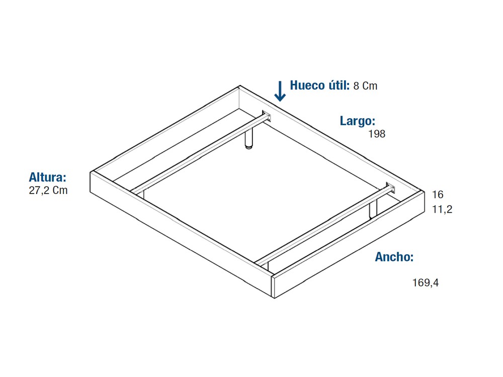 Medidas del aro flotante sila para colchón de 160x190cm no incluye colchón ni somier