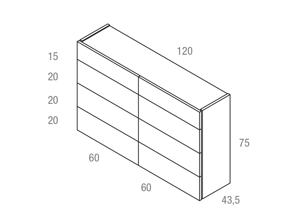 medidas de la cómoda sora con ocho cajones de Vive muebles.