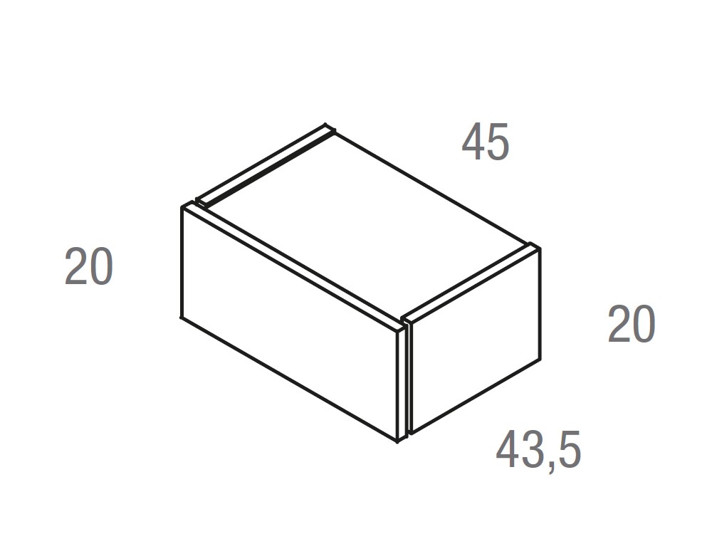 Medidas de la mesita de noche Sora Silk 45 cm con un cajón. Vive muebles